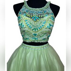 Blush Prom Dress Mint Green Beaded Two-Piece Baby Doll Dress Size 0